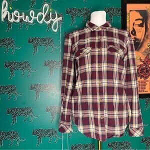 VANS 100% Cotton Burgundy & Blue Plaid Flannel Button Up Shirt Size XS Mens